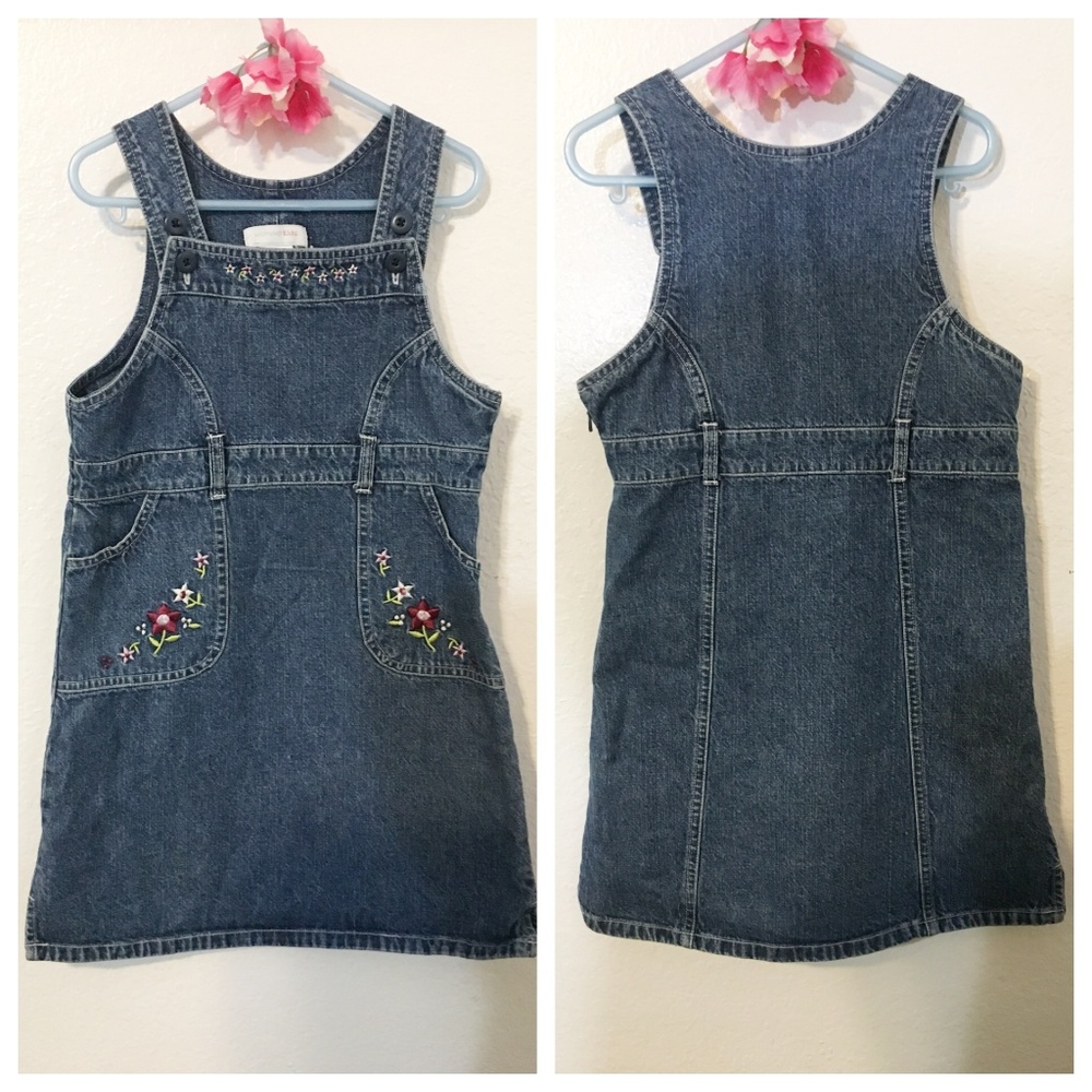 Wonder Kids embroidered denim overall dress